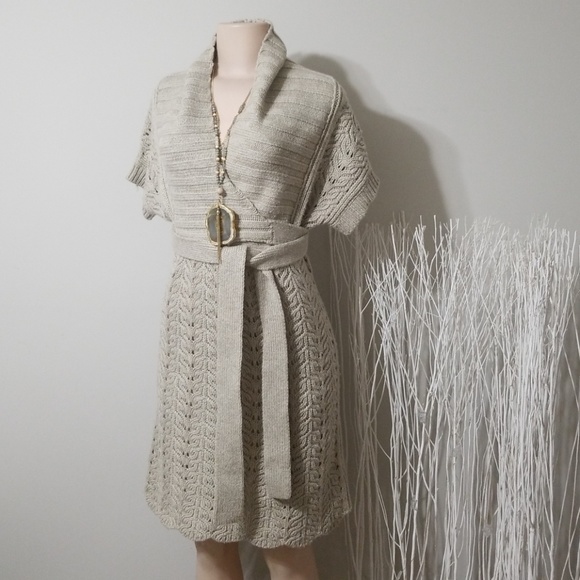 Moda International Dresses & Skirts - MODA INT'L WRAP TIE MIXED KNIT SWEATER DRESS!